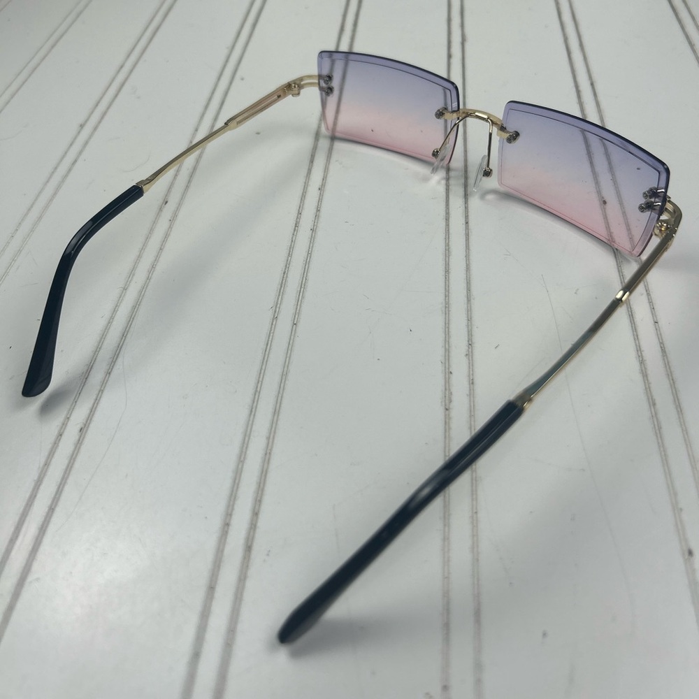 Rimless Gradient Purple Pink Rectangle Sunglasses… - image 7